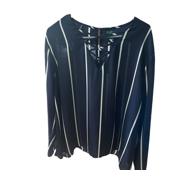 Size 3X Rue + blue and white blouse - Picture 4 of 6